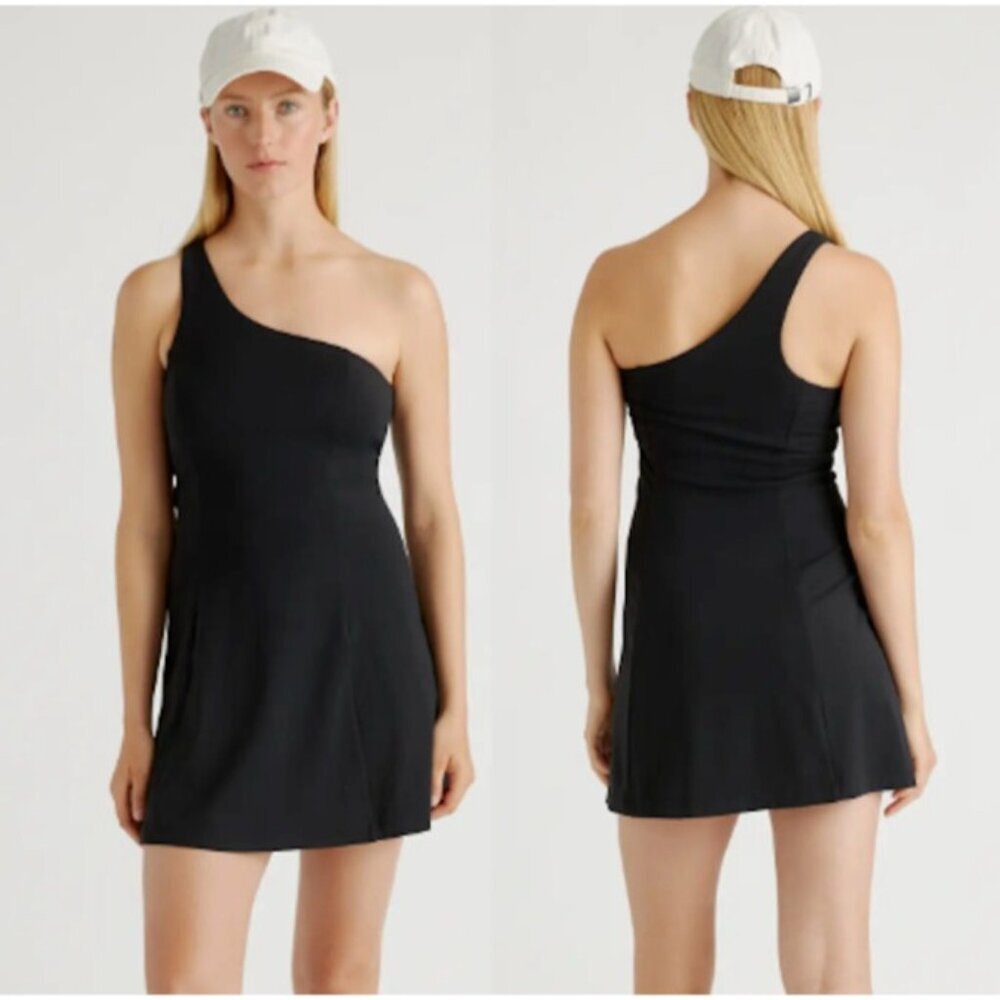 Quince Black Ultra-Form One Shoulder Performance Dress sz M Women's Athletic NWT